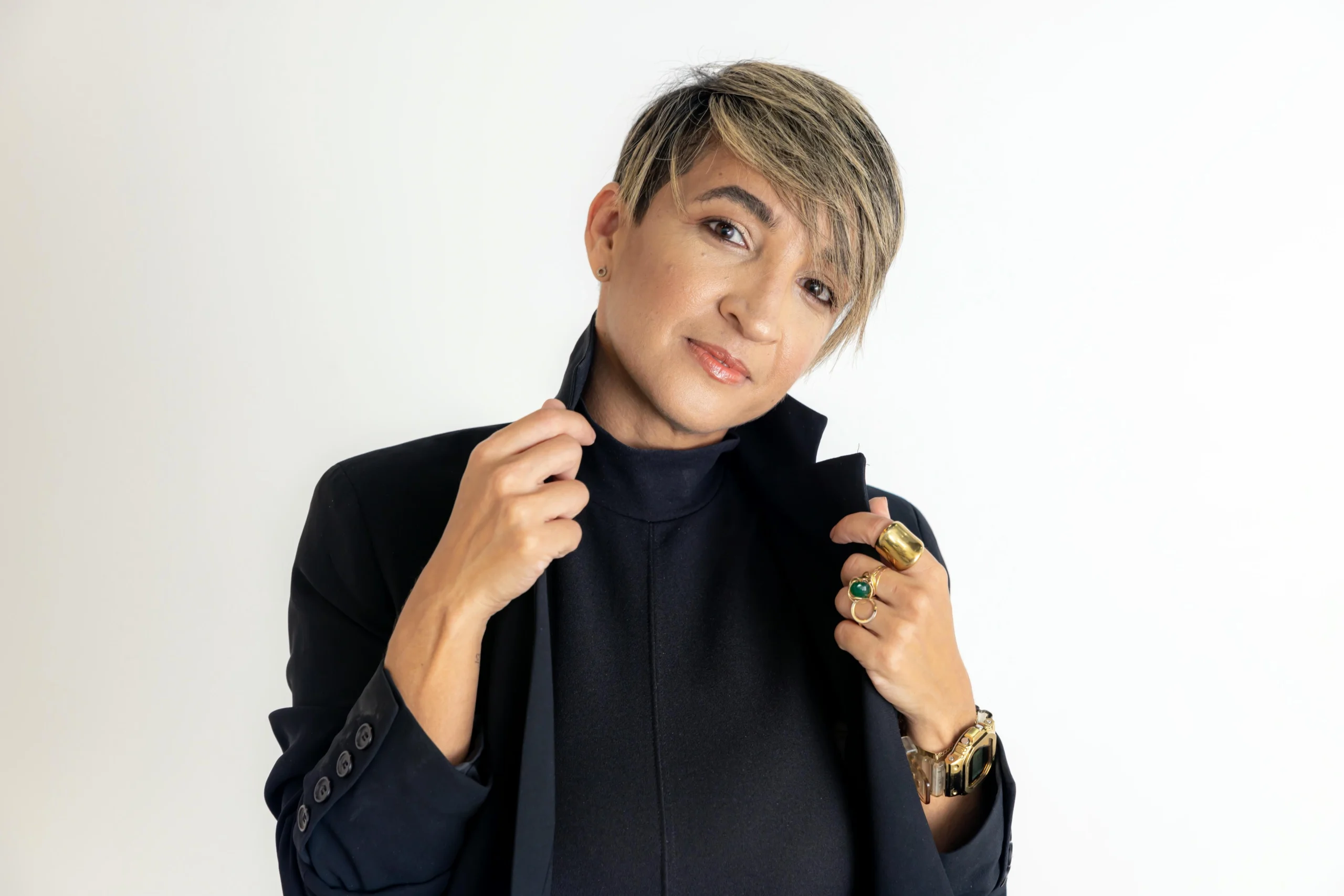 Softbox lighting setup in a studio for a business portrait photo session.